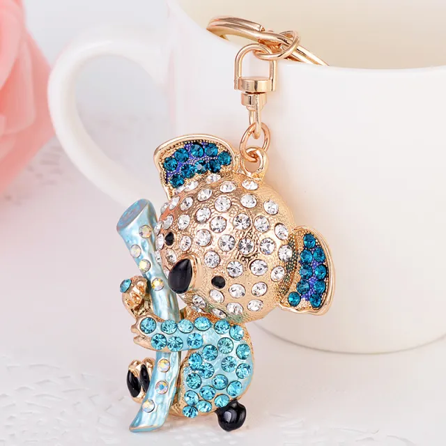 Fashion Diamond embedded Koala Keychain Metal Animal Pendant Bag Ornament Gifts Blue - Shop at LoveMi