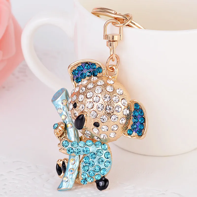 Fashion Diamond-embedded Koala Keychain Metal Animal Pendant Bag Ornament Gifts - Blue