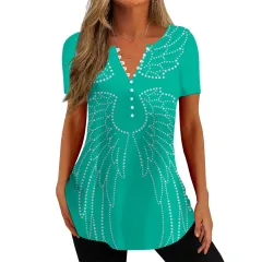V-collar Polka Dot Wings T-shirt Short Sleeve Shirt Printed 3D Digital Top - Colour 02-3Xl - View 1