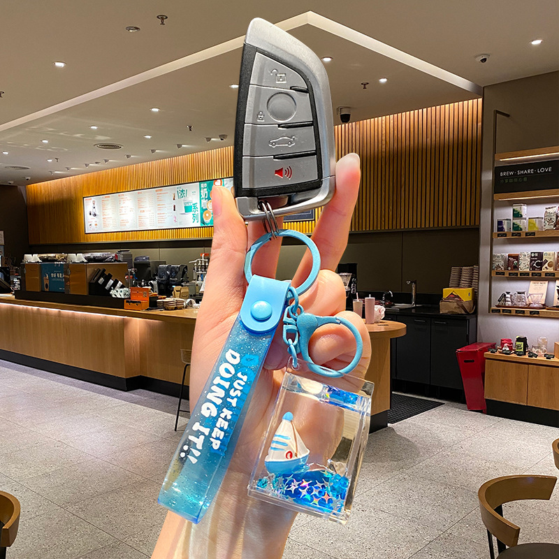 Acrylic Sailboat Oil Quicksand Car Keychain Pendant