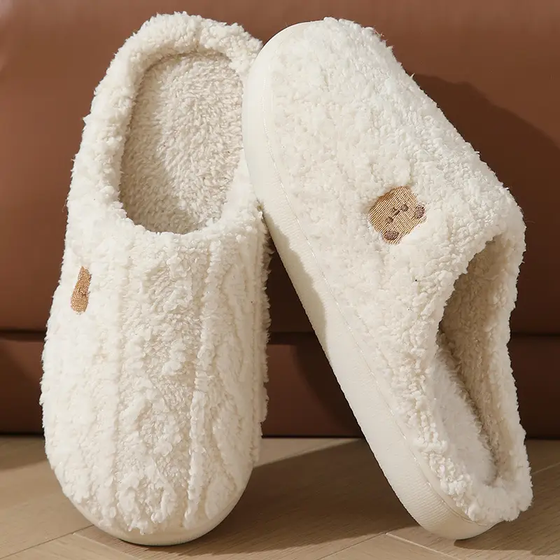 Thick-soled, Warm Plaid Plush Slippers For Indoor Winter Wear
