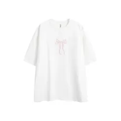 Women's Bow Embroidered Short-sleeved T-shirt - White - View 1