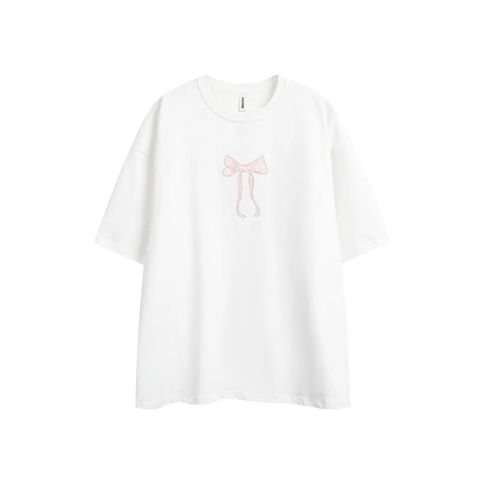 Women's Bow Embroidered Short-sleeved T-shirt - White