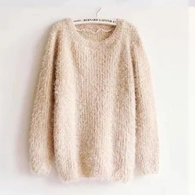Women's Loose Candy Colored Mohair Pullover Sweater Camel - Shop at LoveMi