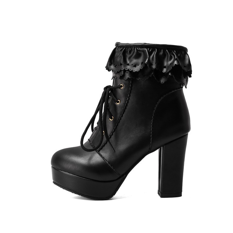 Title 22, Autumn and Winter Lace Up Womens Thick Heel Fa...