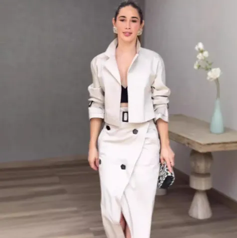 Women's Two piece Casual Trousers With Solid Color Buckle Design Apricot - Shop at LoveMi