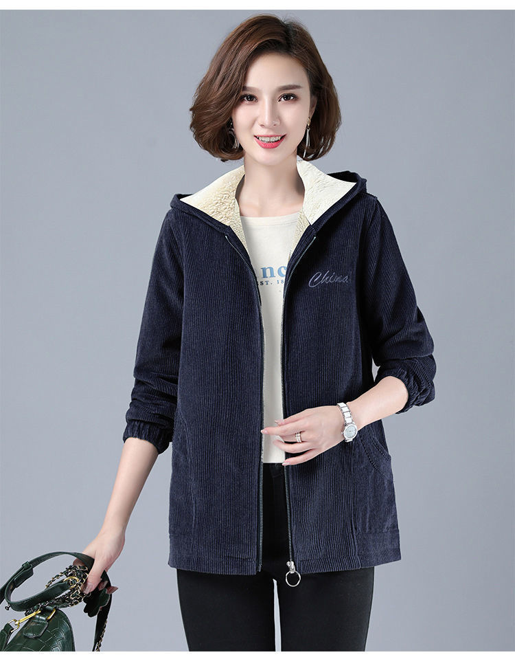 Fleece-lined Thick Corduroy Coat Women's Casual Jacket