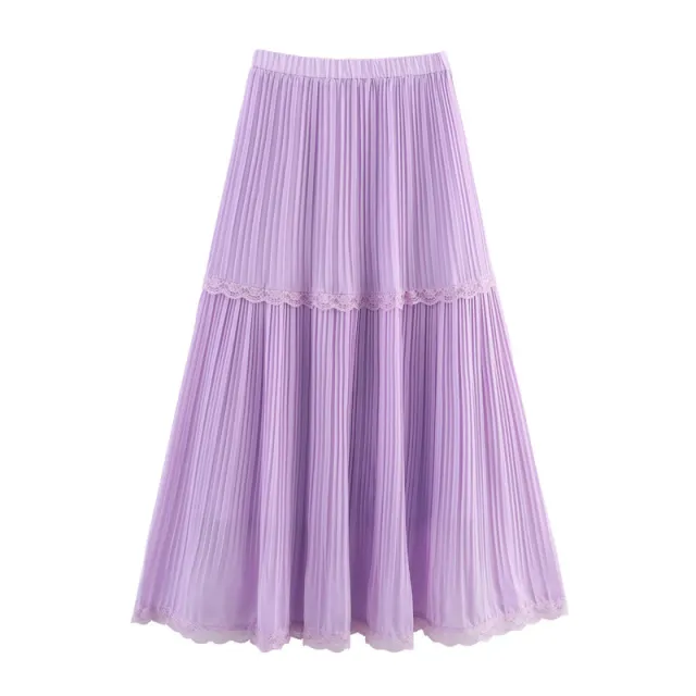 Chiffon Lace Pleated Temperament Skirt Purple - Shop at LoveMi