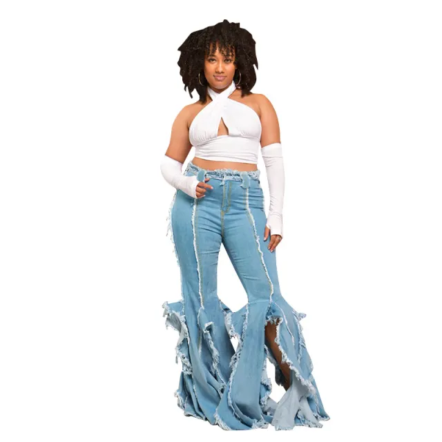 Women's Ripped Garment Wash Hollow Jeans Light Blue - Shop at LoveMi