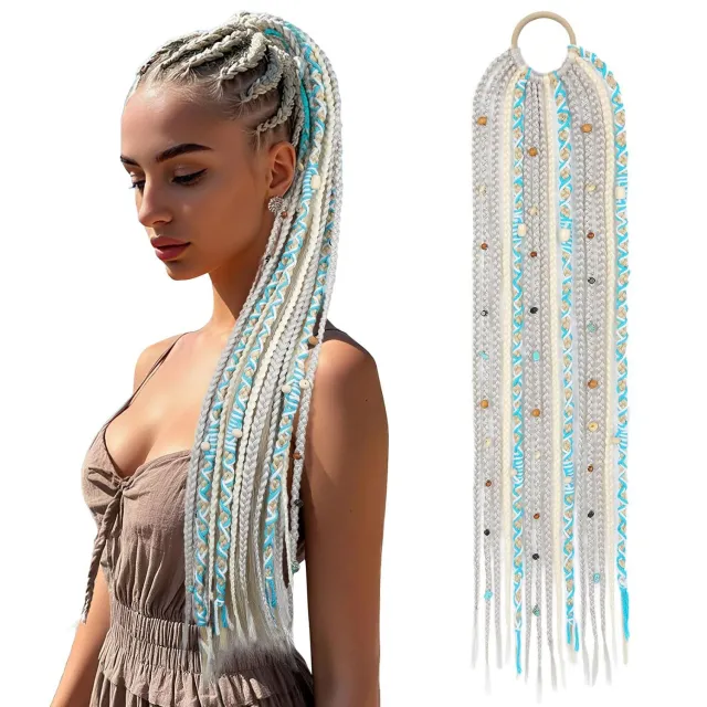 Braided Ponytail Braid Lock Beads Hair Extension Silver Gray - Shop at LoveMi