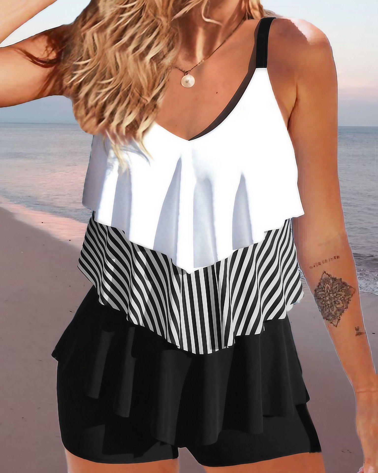 Women's Sleeveless Backless Spaghetti-strap Ruffle Bikini Split Swimsuit - Image 3