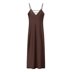 Golden Holiday Party Dress Silk Satin Texture Midi Skirt Sling Dress - Gold - View 1
