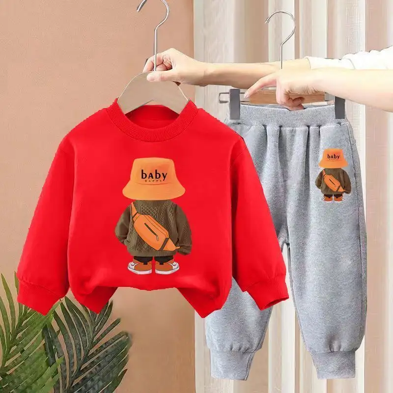 Boys Spring New Children's Autumn Leisure Sports Sweater Medium And Small Two-piece Suit Fashion