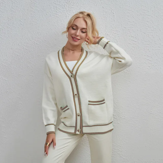 Contrast Color Cardigan Simple Fashion Street Sweater Camel - Shop at LoveMi