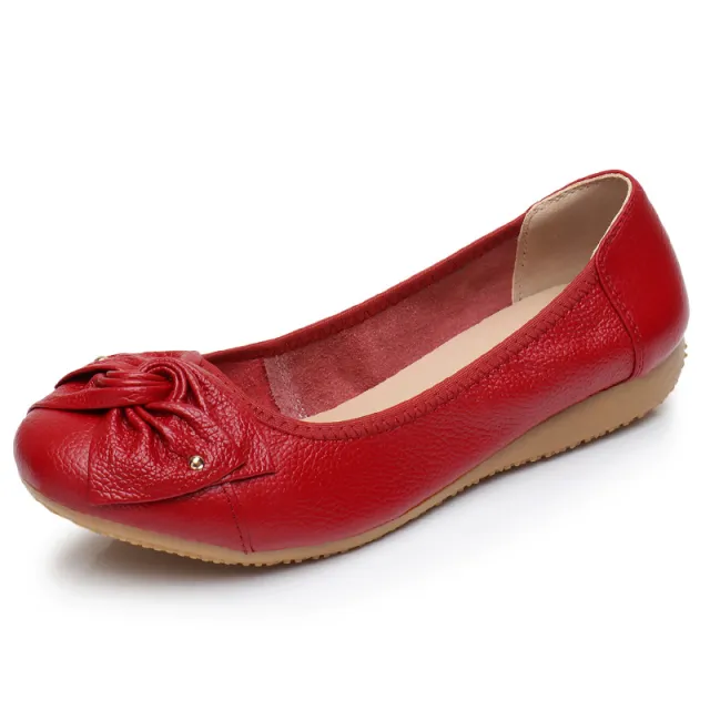 Leather Low cut Beef Tendon Comfortable Shoes Soft Soled Flats Leisure Red - Shop at LoveMi