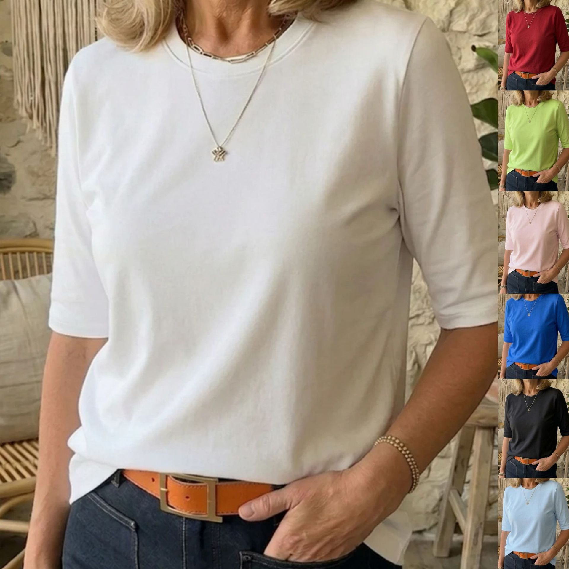 Comfortable All-Match T-Shirt Casual Crew-Neck Regular Shoulder Half-Sleeve Top For Both Outerwear And Layering