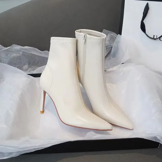 New Autumn Fried Street Fashion Stiletto Heel Pointed Martin Boots White - Shop at LoveMi
