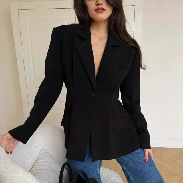 Commuter Retro Black Small Business Suit Coat For Women Autumn And Winter Black - Shop at LoveMi