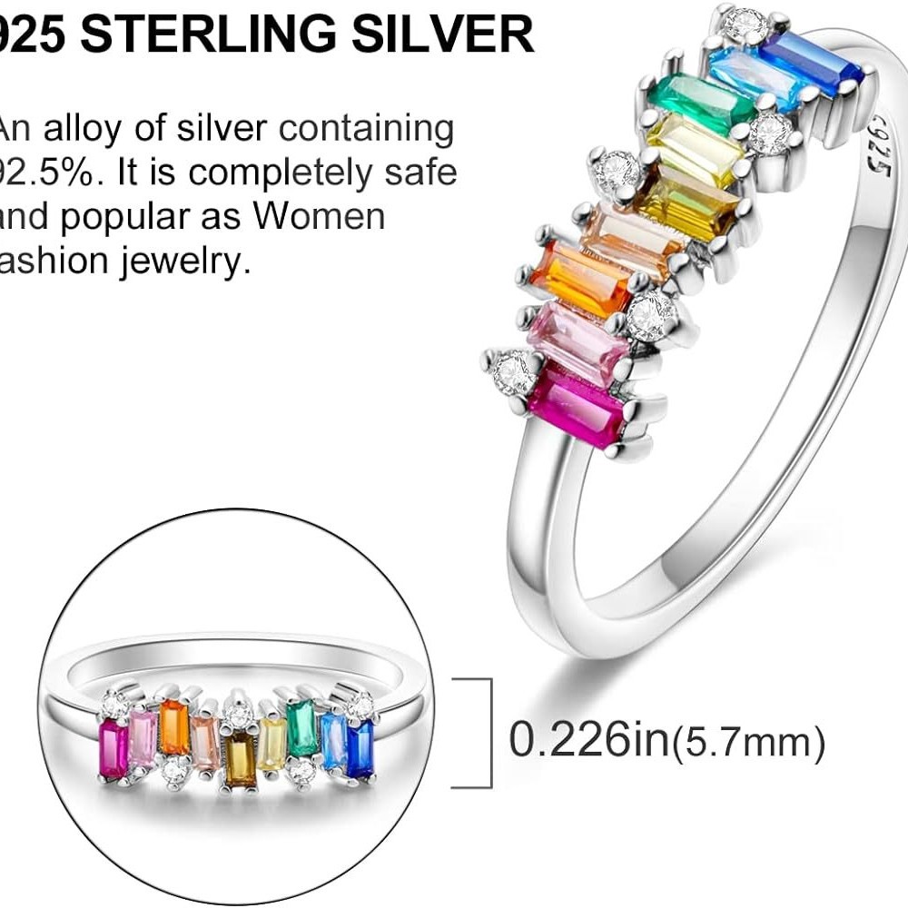 S925 Sterling Silver Ring Female Colored Gems Noble Square Zircon