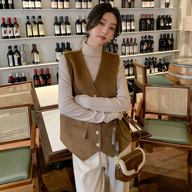 Outer Tops Knitted Suit Vest For Women Camel - Shop at LoveMi