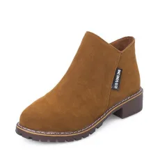 Winter Boots Cotton Boots Women's Boots Low Heel Square Heel - Brown - View 1