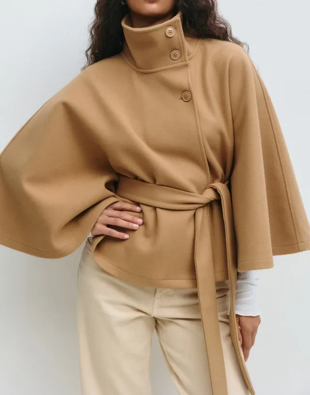 Winter High Neck Batwing Sleeve Coat With Belt Fashion Loose Elegant Button Top Trench Coat For Women Clothing Khaki - Shop at LoveMi