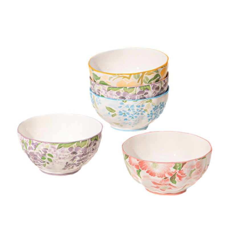 Japanese-style Creative Ceramic Bowl With Underglaze Coloring For Home Use