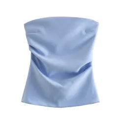 Off-neck Tube Top Pleated Waist Tight Versatile - Blue - View 1