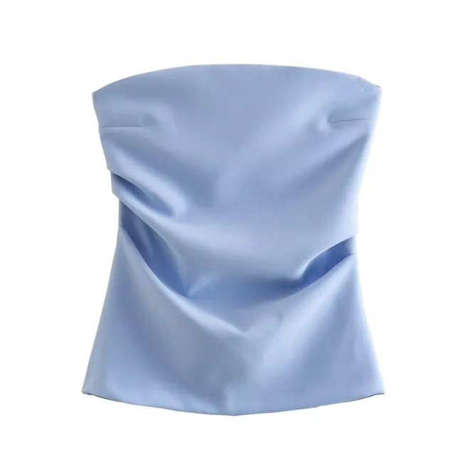 Off neck Tube Top Pleated Waist Tight Versatile Blue - Shop at LoveMi