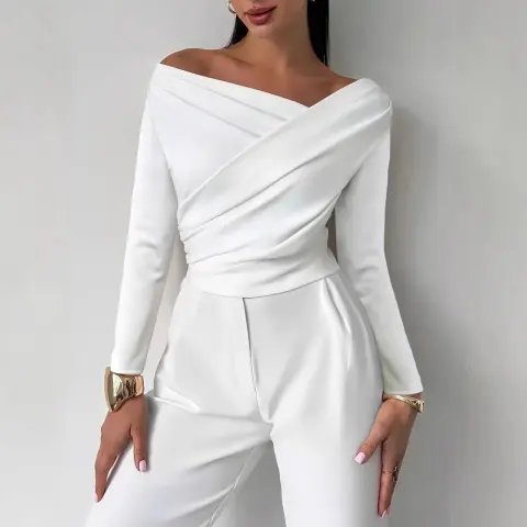 Elegant Asymmetric Off-the-shoulder Long Sleeve Top