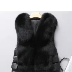 Winter Short Down Jacket Women's Imitation Fox Fur Woolen Women's Winter Wear Vest Cardigan - Black - View 1
