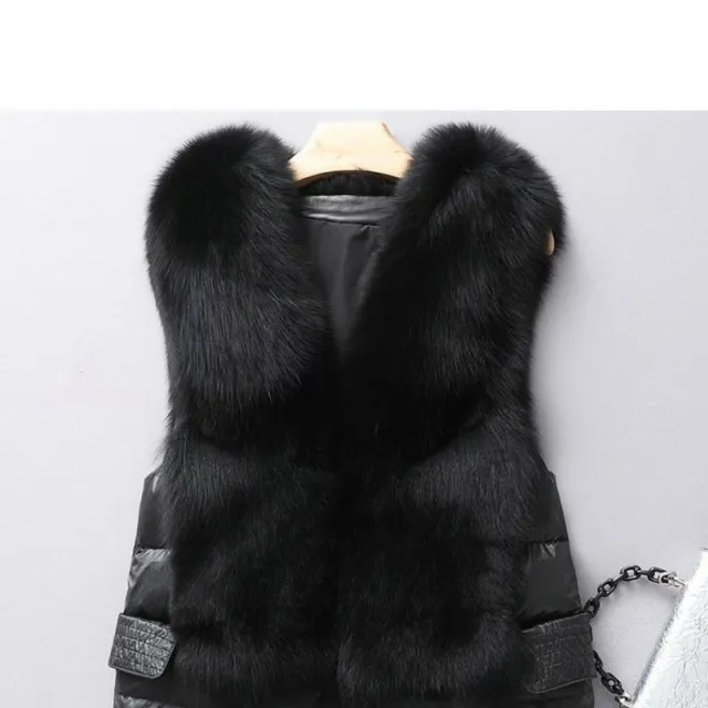 Winter Short Down Jacket Women's Imitation Fox Fur Woolen Women's Winter Wear Vest Cardigan Black - Shop at LoveMi