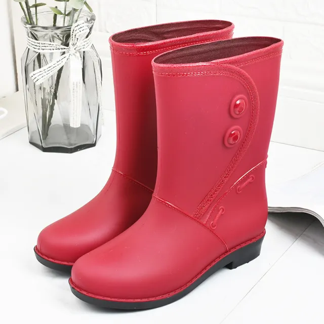 Fashion Velvet Padded Rain Boots Women Warm Knee high Rain Boots Red - Shop at LoveMi