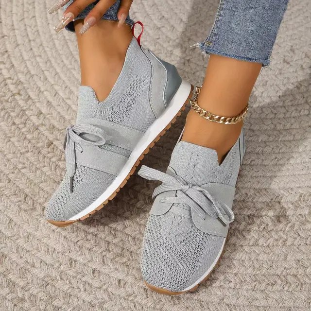 Women's Comfortable Fly Woven Mesh Lace up Casual Shoes Gray - Shop at LoveMi