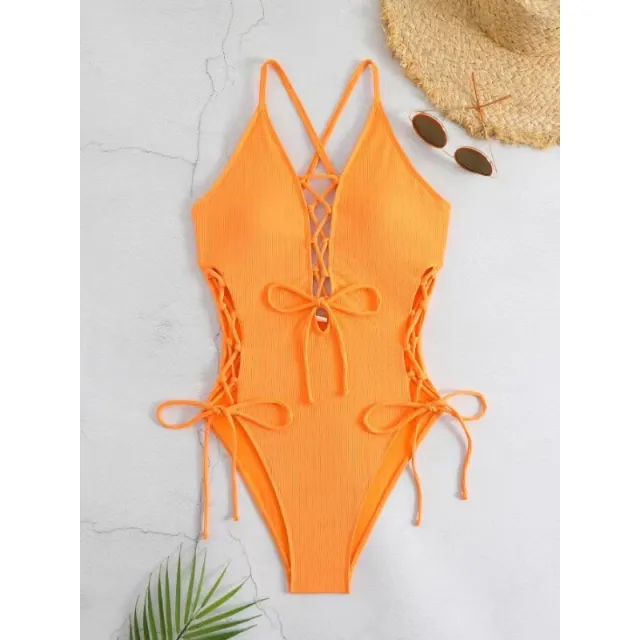 European And American Sexy Backless Siamese Bikini Swimsuit Orange - Shop at LoveMi