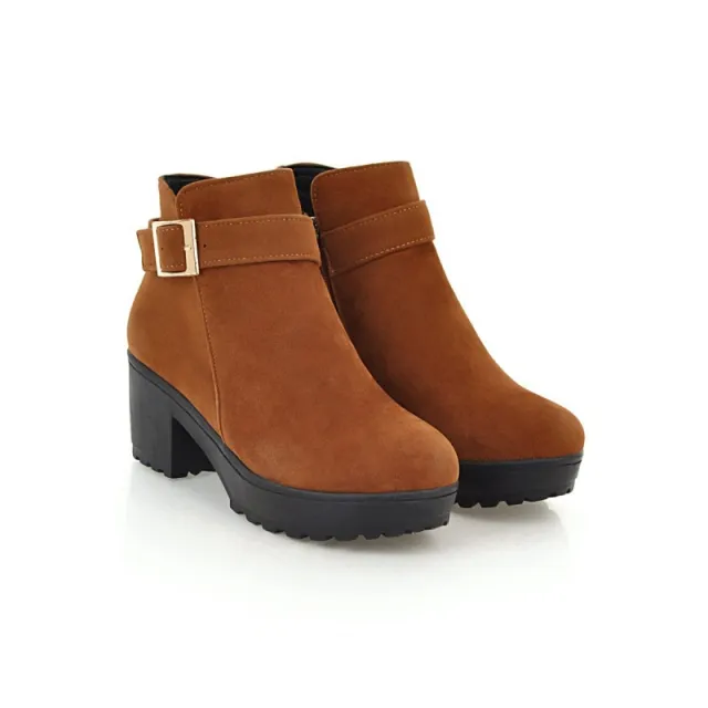 Mid Heel Boots Women's Shoes Belt Buckle Large Size 40 48 Suede Martin Boots Brown - Shop at LoveMi