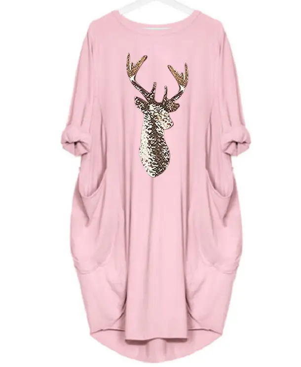 Christmas Pattern Printed Sweater Dress Round Neck Spring And Autumn Dress