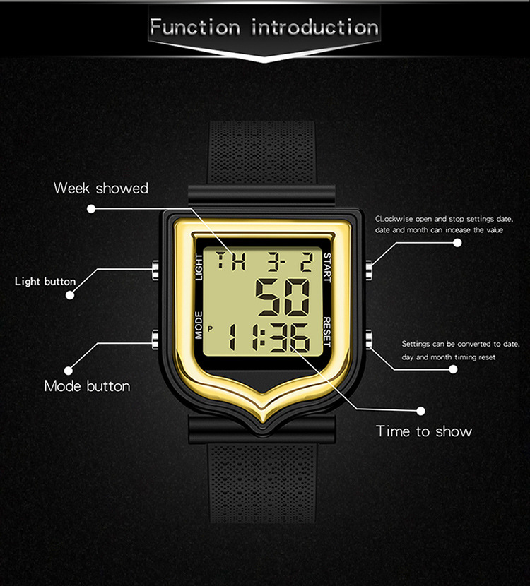 Sanda 388 Stylish Fashionable Square Outdoor Sports Digital Watch