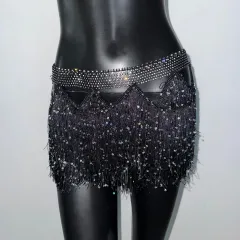 Sexy Costume Tassel Mini Nightclub Music Festival Skirt - Black - View 1