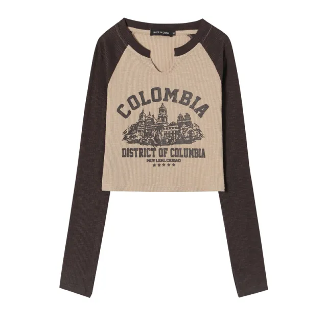 Color Matching Knitted Decoration Body Short Bottoming Shirt Apricot - Shop at LoveMi