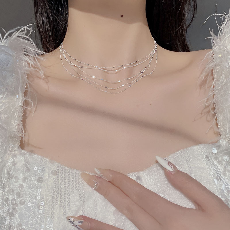 S925 Sterling Silver Multi-layer Tassel Clavicle Chain For Women