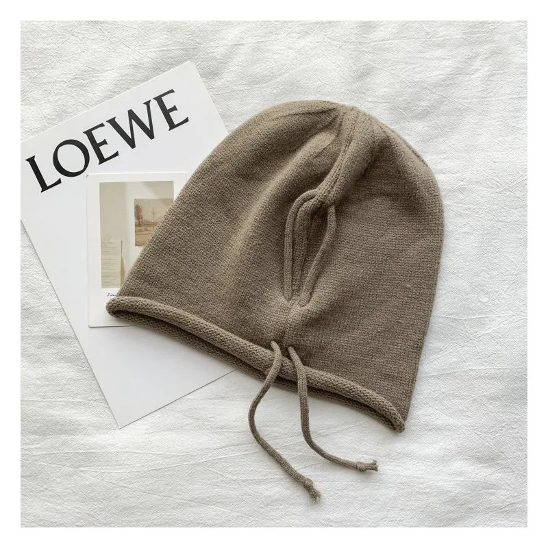 Fashion Loose And Lazy Style Big Head Circumference Beanie Hat - Drawstring Khaki
