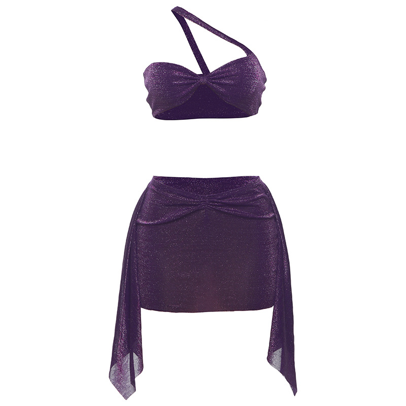 European And American Sexy Hot Girl Solid Color One shoulder Halter Tube Top Hip Skirt Suit Purple - Shop at LoveMi