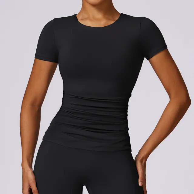Breathable Tight Yoga Short Sleeve Blouse T shirt Advanced Black - Shop at LoveMi