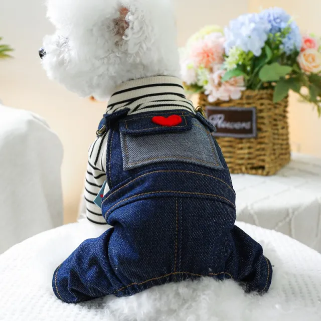 Pet Clothes Small And Medium sized Dogs Retro Denim Suspender Pants Cwq Retro Denim - Shop at LoveMi