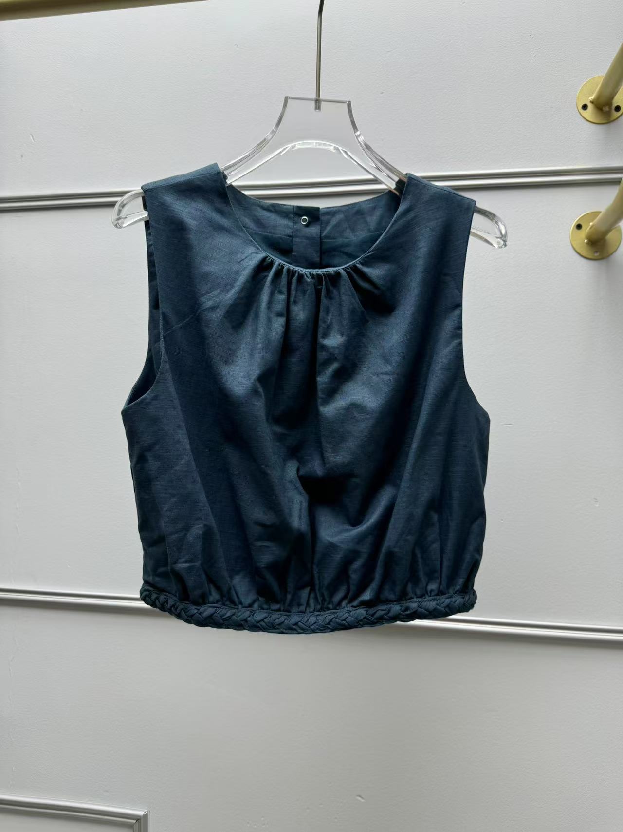 Summer New Elegant Sleeveless Round Neck Linen Blended Vest Woven Waist Skirt