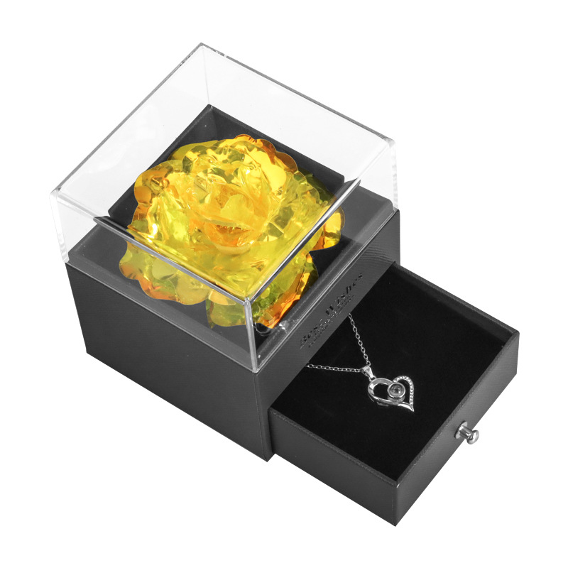 Preserved Flower Acrylic Jewelry Box With Necklace