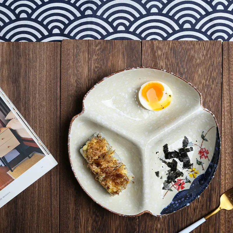 Ceramic Three-grid Breakfast Salad Dish Tableware Divided Plate