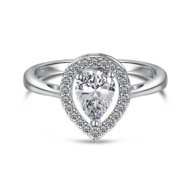 S925 Sterling Silver Ornament Drop shaped Diamond Zircon Ring Light Luxury Dy120815Swwh - Shop at LoveMi