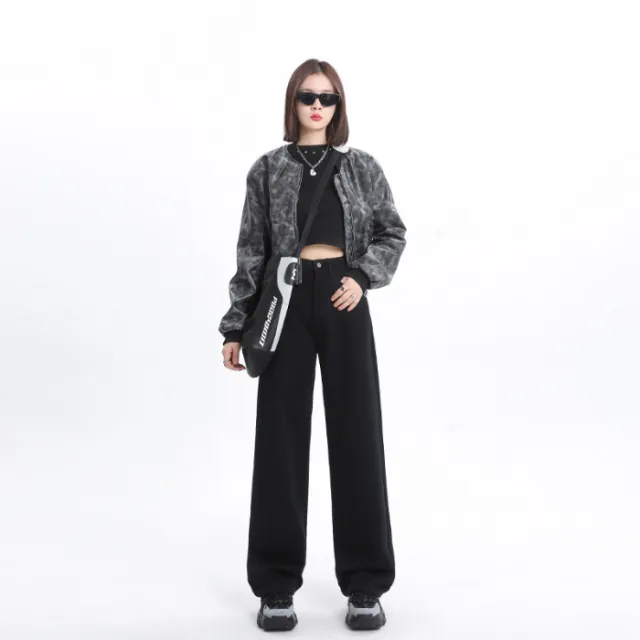 Spring And Autumn New Style White Wide Leg Jeans Women's Loose Straight Black Cropped - Shop at LoveMi